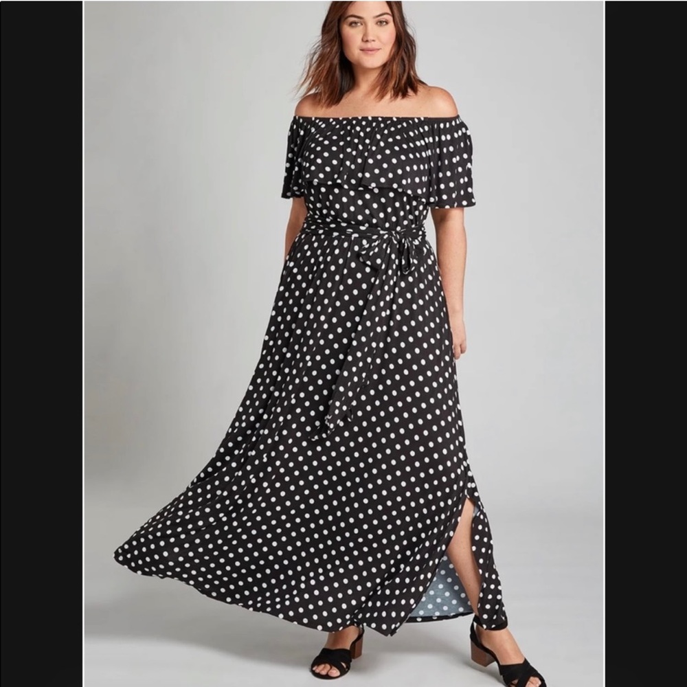 NWT Lane Bryant 4-way Neckline/Shoulder Black Polka Dot Maxi Dress Size 14/16